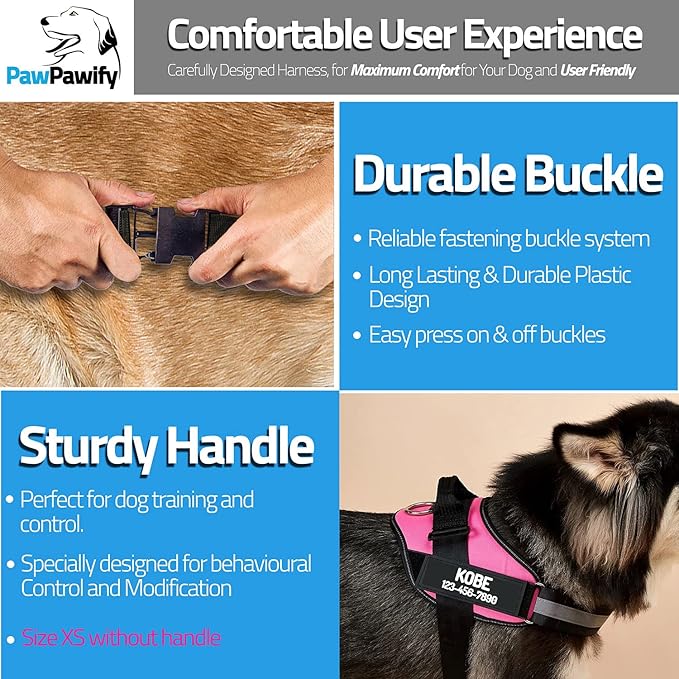 PawPawify Custom No Pull Dog Harness with Name and Phone Number, Heavy Duty Personalized Pet Vest to Prevent Tugging, Pulling, or Choking, Training and Walking (SkyBlue, XXL (85-140 LBS))