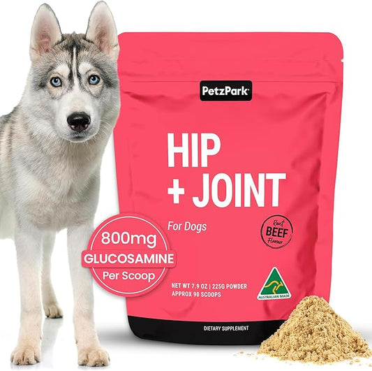 Petz Park Glucosamine for Dogs - Hip & Joint Support Powder with Chondroitin & MSM - Arthritis Pain Relief, Hip Dysplasia Treatment - 800mg Glucosamine - 90 Scoops