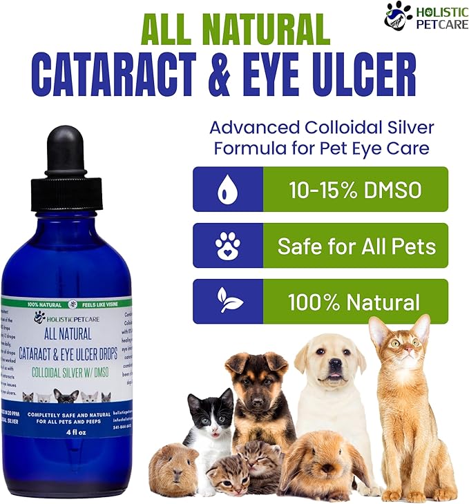 Holistic Pet Care Eye Ulcer Drops - Colloidal Silver with DMSO Drops for Dogs & Cat Eye Infections & Irritations -Eyes Care Solution Reduces Cataracts - All Natural Pet Health Care (4 oz)