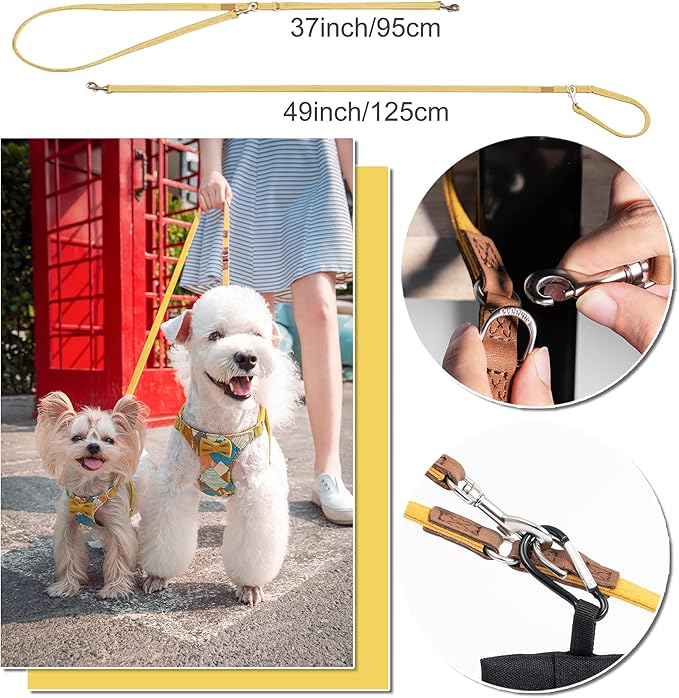 Puppytie No Pull xs Dog Harness with Multifunction Dog Leash,Soft Adjustable No Choke Escape Proof Pet Harness Vest,Suede Bow Yellow,XXS