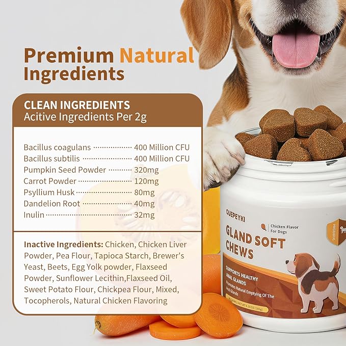 Anal Gland Chews for Dogs Treats with Pumpkin, Fiber & Probiotics - Supports Scooting, Stool Quality & Gut Digestive Health - Chicken Flavor, 90 Count