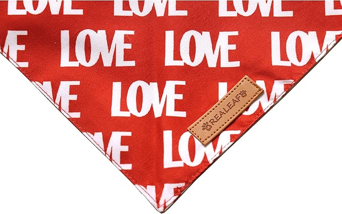 Realeaf Love Dog Bandanas 2 Pack, Triangle Reversible Mothers Day Valentine's Day Pet Scarf for Boy and Girl, Premium Durable Fabric, Holiday Bandana for Medium and Large Dogs (Large)