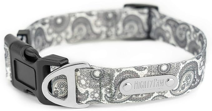 Mighty Paw Grey Paisley Designer Collar - Stylish and Sleek - Great for Small and Large Dogs - Ultimate Comfort with Soft Premium Polyester Webbing - Heavy-Duty Hardware for Long Lasting Use - M
