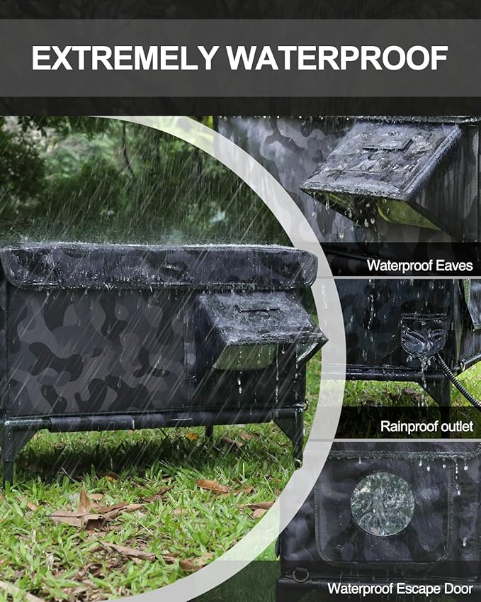 Heated Cat House for Outside,Dual Camera Mounts,100% Weatherproof & Extremely Insulated,Elevated Feral Cat Shelter with Escape Door,Waterproof Eaves for Outdoor Stray Barn Cat(Dark Camo,M)