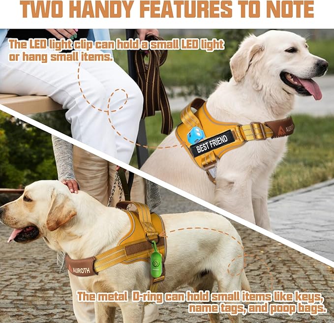 AUROTH Dog Harness No Pull Soft Padded Service Dog Vest, No Choke, Easy On Pet Vest with Handle, Adjustable Reflective Dog Harness for Small, Medium and Large Dogs, Easy Walking and Training