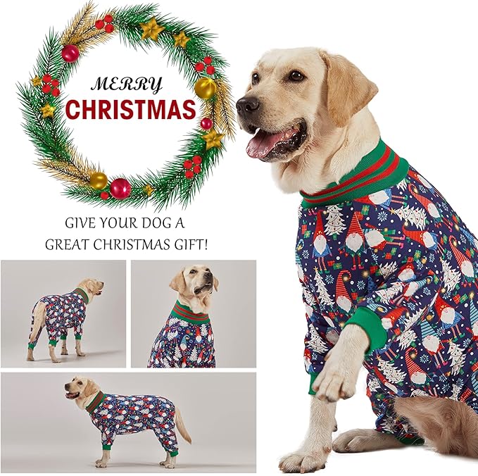 LovinPet Large Dog Christmas Pajamas - Christmas Outfit Xmas Holiday Costume for Dogs, Lightweight Pullover, A Gnome to FA La Navy Prints Large Dog PJ's Pitbull Clothes, XL