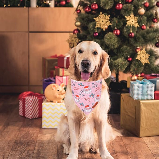 ADOGGYGO Pink Christmas Dog Bandana, Santa Xmas Tree Dog Scarf, Adjustable Fit Pink Pet Christmas Bandanas for Large and Extra Large Dogs (X-Large)