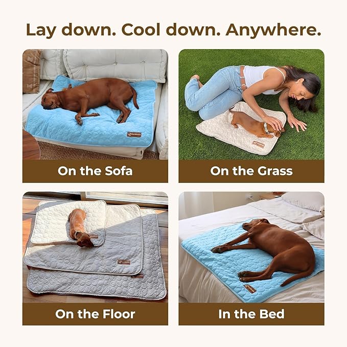 Pelsbarn Dog Cooling Mat- Ice Silk Summer Comfort, Self Cooling, Non-Slip Dog Pad, Durable & Washable, Mat for Small Dogs 18" x 21", Support Shelter Dogs with Every Purchase (Beige)