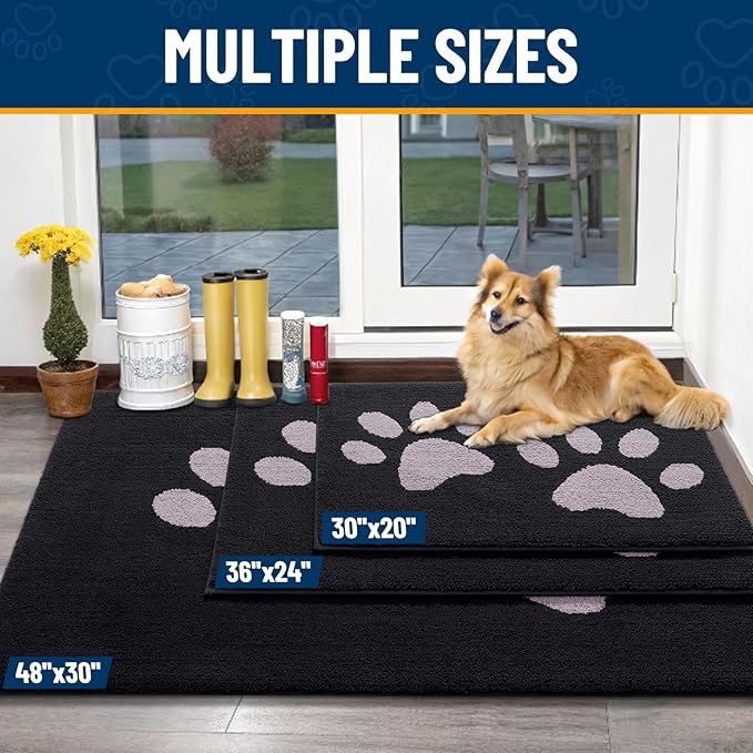Smiry Dog Door Mat for Muddy Paws 40x32, Dirt Trapper Non Slip Washable Indoor Doormats, Absorbent Entryway Carpet for Inside Floor, Black and Grey