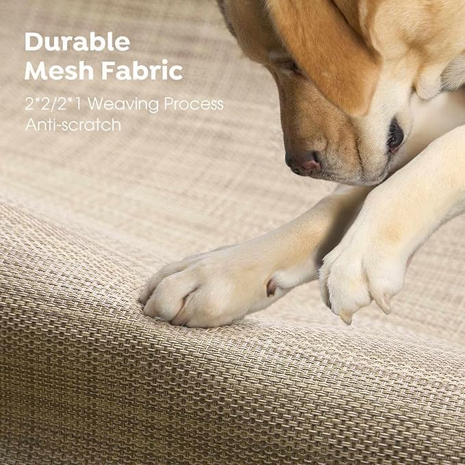 Veehoo Outdoor Elevated Dog Bed, Raised Dog Cot for Large Dogs, Cooling Washable Waterproof Pet Hammock Beds with Slope Headrest, Breathable Mesh and Sturdy Frame, Large, Beige Coffee, CWC2204