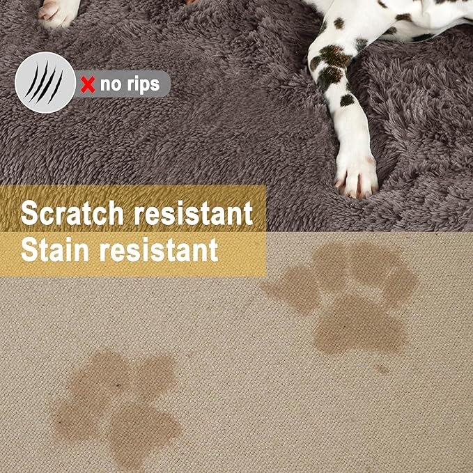 Codi Calming Dog Bed for Couch – Anti-Anxiety Sofa Protector Mat for Medium Dogs, 35''x31''x5'', Machine Washable, Fluffy & Cozy with Non-Slip Bottom, Ash Brown
