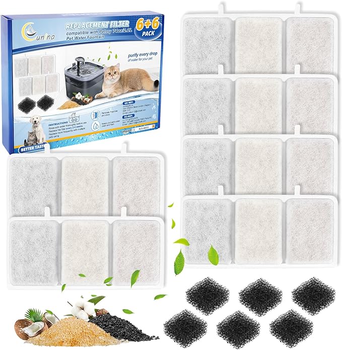 74oz Automatic Cat Fountain Filter Replacement - 6PCS Replacement Filters & Foam Filters