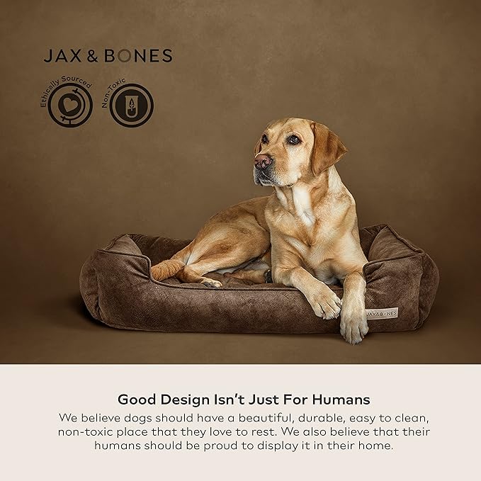 Jax & Bones Dog Bed Lounge - Machine Washable Bed for Dogs - Extra Heavy Duty Bolstered Sides - Vintage Faux Leather Dog Mat Beds | Small 24 x 18 Inches