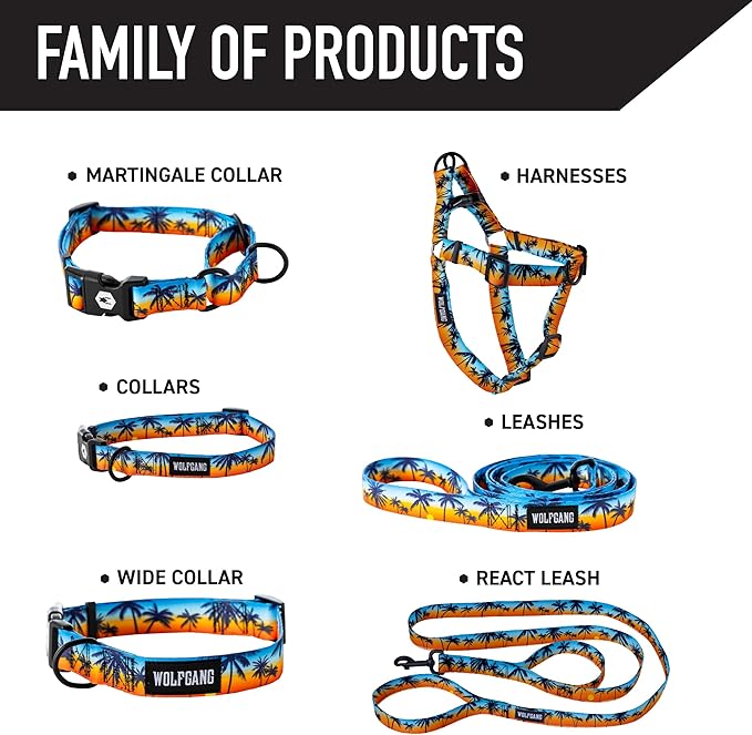 Wolfgang Heavy Duty, Adjustable Dog Collar with Quick Release Nylon Buckle for Walking & Training, SunsetPalms Print, Small