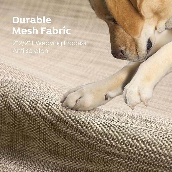 Veehoo Original Outdoor Elevated Dog Bed, Cooling Raised Dog Cot for Medium Dogs, Portable Standing Pet Hammock Platform with Washable Breathable Mesh, No-Slip Feet, Medium, Beige Coffee, CWC2201