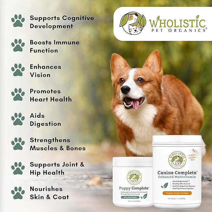 Wholistic Pet Organics Canine Complete - Dog Multivitamin Powder - 1 Lb - Daily Dog Vitamins and Supplements for Homemade Food - Immune System, Skin, Coat & Overall Health - All Breeds - 45 Scoops