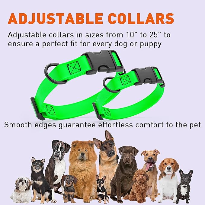 Dogline Durable Biothane Waterproof Collar for Dogs - Odor-Resistant Coated Webbing, Quick-Release Design, Comfortable Adjustable Fit, 5/8" W by 10-14" L, Tropical Green