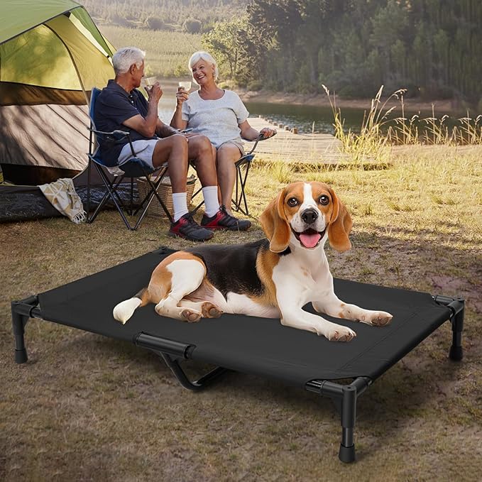 Love&go Elevated Dog Bed with Metal Frame, Cooling Raised Pet Cot for Dog and Cat (Medium-29.9x19.5x5.5 inch, M - Black Bed)