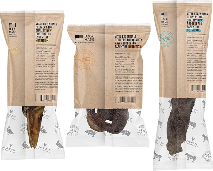 Vital Essentials Freeze-Dried Raw Bar Aggressive Chew Bundle | Duck Head, Pig Snout, Moo Stick | Single Ingredient Dog Treat & Natural Chews | Made in USA | 3 Pack