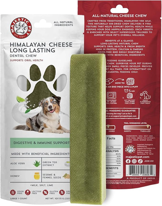Majestic Pet Himalayan All-Natural Yak Cheese Dog Chews Made with 100% Cows Milk- Long Lasting Dental Chew for Dogs - Healthy Pet Treats (Digestive & Immune Support, Large, 1 Pack)