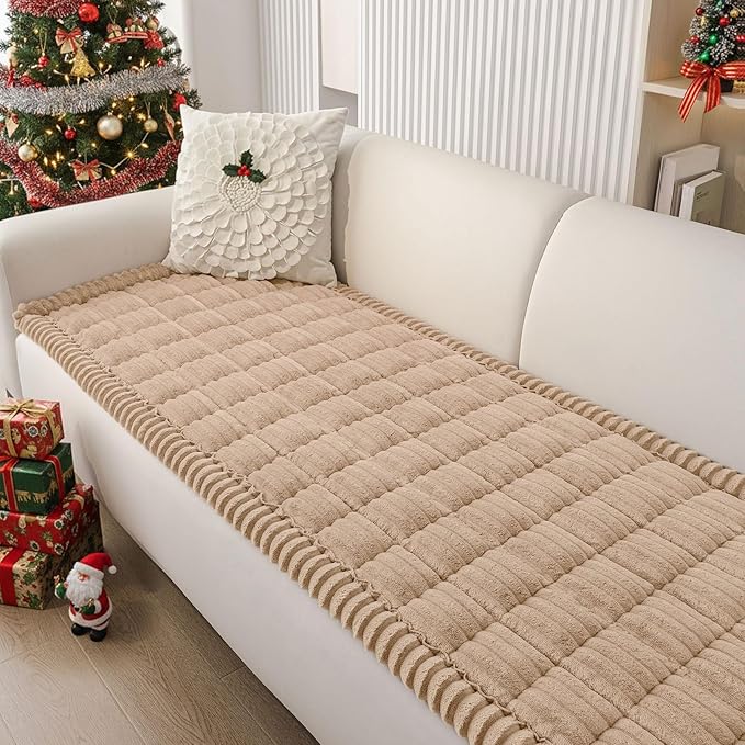 Smiry Couch Cover for Dogs Washable, Non Slip Fuzzy Pet Couch Covers for 3 Cushion Sofa Pet Friendly, Thick Soft Sofa Slipcovers Cushion Protector (Khaki, 27.6" x 70.9")