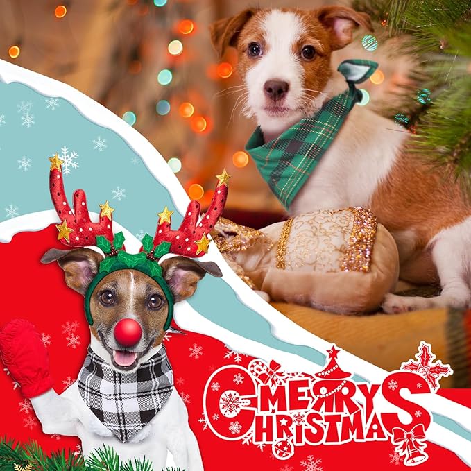 Sanwuta 50 Pieces Christmas Dog Bandanas Bulk, Classic Plaid Dog Bandanas, Triangle Scarf Plaid Kerchief for Small to Large Puppy Pet Cats (L)