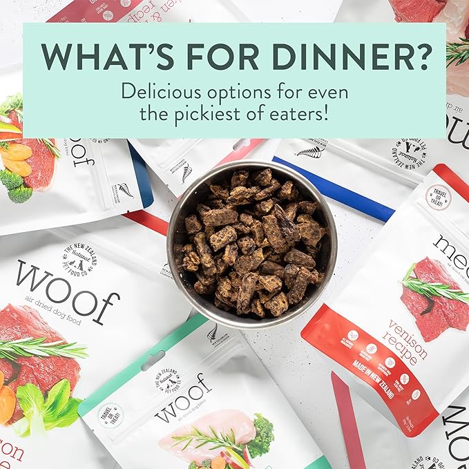 The New Zealand Natural Pet Food Co WOOF Air Dried Dog Bites -Venison Recipe Air Dried Dog Food,High Protein Venison, Healthy Dog Food,26.5oz