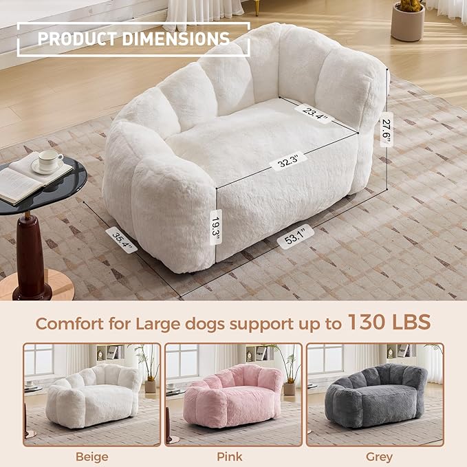 Dog Sofa Couch for Extra Large Medium Dogs, 51” Memory Foam Pets Sofa with Faux Fur Fabric Beige