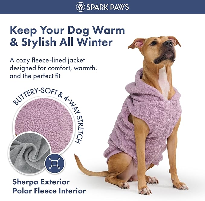 Spark Paws Fleece Dog Jacket, Hooded Sweater Vest, Warm Coat for Winter - Suitable for Small Medium Large XL XXL Breeds - Taupe - M