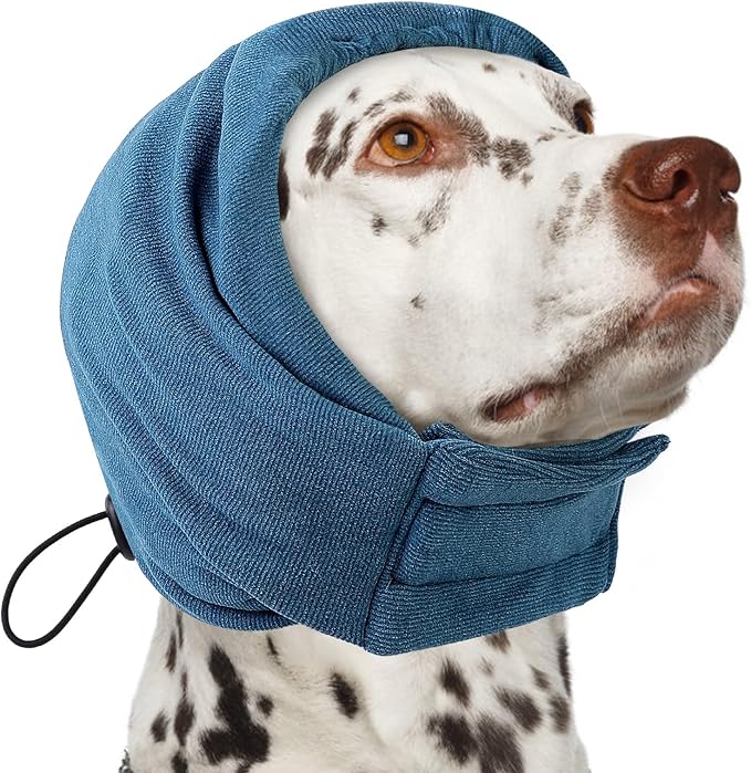 AOFITEE Dog Calming Hoodie - Anti-Slip Dog Ear Muffs Cover for Noise Anxiety, No Shake Ear Wrap for Dogs Hematoma, Adjustable Dogs Headband for Grooming, Fireworks, Thunderstorms, Blue M