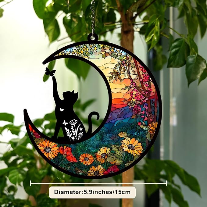 Memorial Picture Fram&Cat Memorial Suncatcher Gift Set, Pet Picture Frame, Sympathy Gifts for Loss of Loved Pet, Bereavement Gifts for Loss of Cat, Remembrance Photo Frame or Memorial Gift, Fits 4x6In Photo(MXK01)