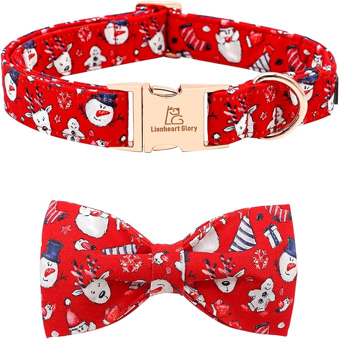 Lionheart Glory Christmas Dog Collar - Santa Print Bow Tie Collar for Medium Dogs