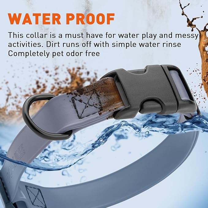 Dogline Durable Biothane Waterproof Collar for Dogs - Odor-Resistant Coated Webbing, Quick-Release Design, Comfortable Adjustable Fit, 3/4" W by 12-19" L, Battleship Gray
