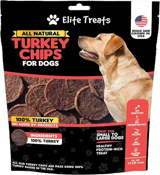 Turkey Dog Treats All Natural, Dehydrated Single Ingredient Dog Treat, Made in USA Doggie Turkey Chips for Small to Large Dogs, 12oz