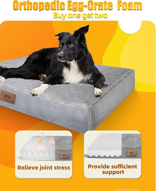 Sytopia Indestructible Dog Beds for Large Dogs Orthopedic, Chew Proof Dog Bed 42 Inch Pet Crate Pad, Washable Removable Cover and Anti-Slip Bottom - XL