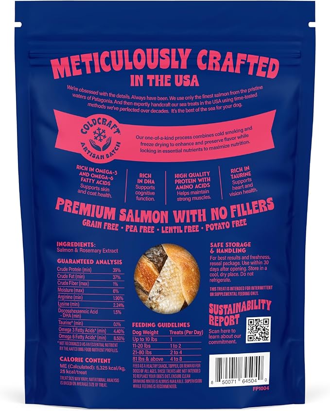 Finfare Freeze Dried Dog Treats, Salmon Skin Strips, Protein & Omega-3s, Grain Free Salmon Dog Training Treats, Crafted in USA, 2oz