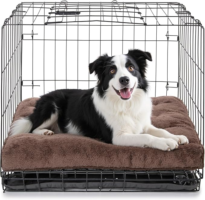 POMIU 2-Pack Washable Dog Bed, Deluxe Plush Crate Beds with Anti-Slip, Machine Washable Kennel Pad Sleeping Mat for Large, Medium and Small Dogs (2 Pack x Coffee, 35.0" L x 23.0" W x 3.0" Th)
