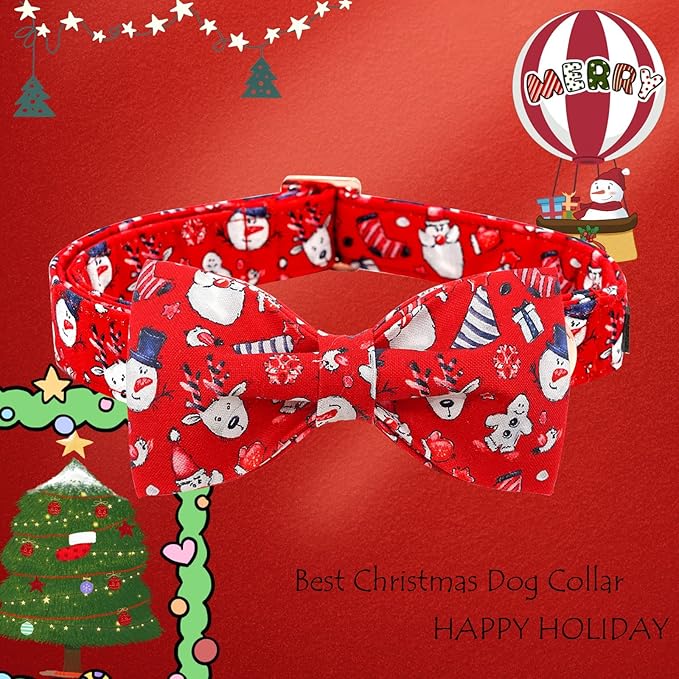 Lionheart Christmas Dog Collar - Santa Print Bow Tie Collar for Small Dogs