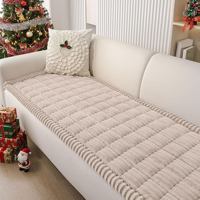 Smiry Couch Cover for Dogs Washable, Non Slip Fuzzy Pet Couch Covers for 3 Cushion Sofa Pet Friendly, Thick Soft Sofa Slipcovers Cushion Protector (Apricot, 27.6" x 88")