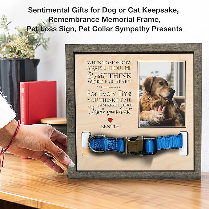 Personalized Dog Picture Pet Loss Sign Frames Cat Passed Away Gift Wood Sign Pet Picture Frame Heaven Sympathy Gifts for Christmas Memorial Plaques for Cat Picture Frames
