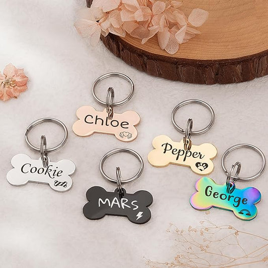 Anavia Small Size Dog Cat ID Tags, Small/XS Personalized Color Plated Stainless Steel Puppy Kitten Name Tags, Customized Engraved Nameplate Pet Collar Tag (Purple, Bone)