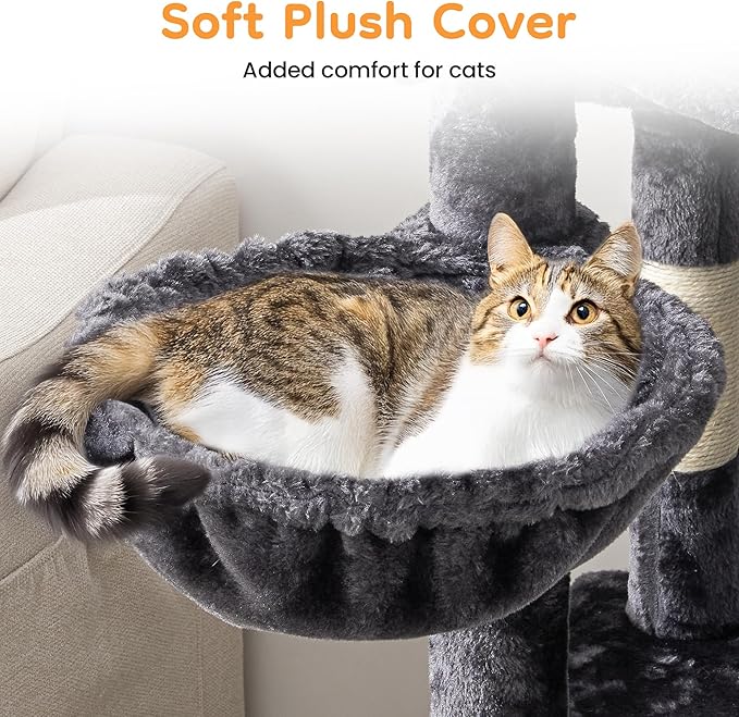73" Multi-Level Cat Tree Tower for Large Cats with Scratching Posts, Condos, Perch, Hammocks & Toys, Large Cat Jungle Gym for Indoor Cats, Ideal for Multi-Cat Households, Dark Gray