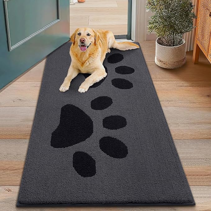 Smiry Dog Door Mat for Muddy Paws 48x30, Dirt Trapper Non Slip Washable Indoor Doormats, Absorbent Entryway Carpet for Inside Floor, Black