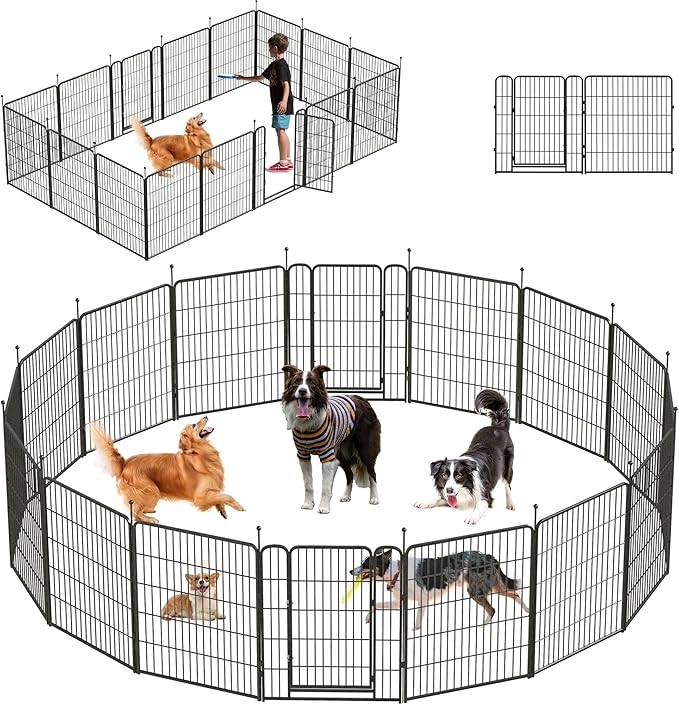 Dog Playpen Outdoor,Portable 16 Panels 40" Height Dog Fence with Anti-Rust Paint Finish for Large/Medium/Small Dogs,Pet Playpen for Yard,Camping,32in*40in*16panel