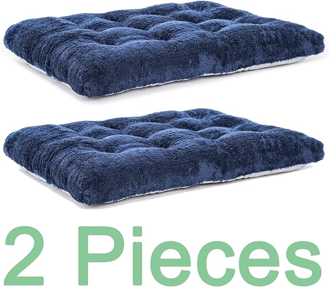 POMIU 2-Pack Washable Dog Bed, Deluxe Plush Crate Beds with Anti-Slip, Machine Washable Kennel Pad Sleeping Mat for Large, Medium and Small Dogs (2 Pack x Navy, 23.0" L x 18.0" W x 3.0" Th)