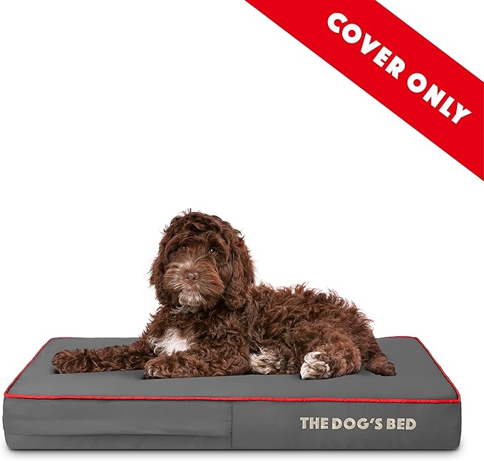The Dog's Bed Replacement Outer Cover ONLY (Outer Cover ONLY - NO Bed, NO Waterproof Inner) for The Dog's Bed, Washable Oxford Fabric, Medium 4 Inches (Grey with Red Piping)