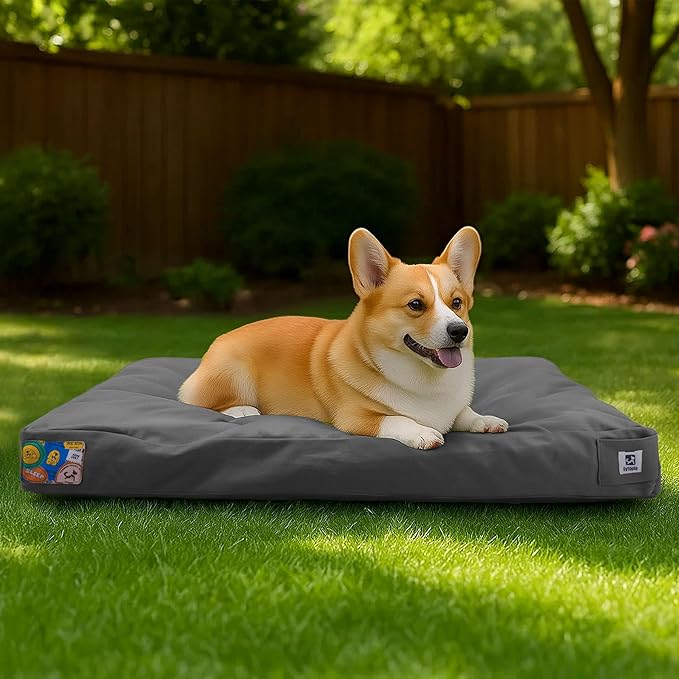 Sytopia 30-Inch Canvas Outdoor Dog Bed for Medium Dogs– Heavy-Duty Waterproof, Chew-Proof & Washable, Removable Cover, Ideal for Crate, Patio, Indoor & Outdoor Adventures (Dark Grey)