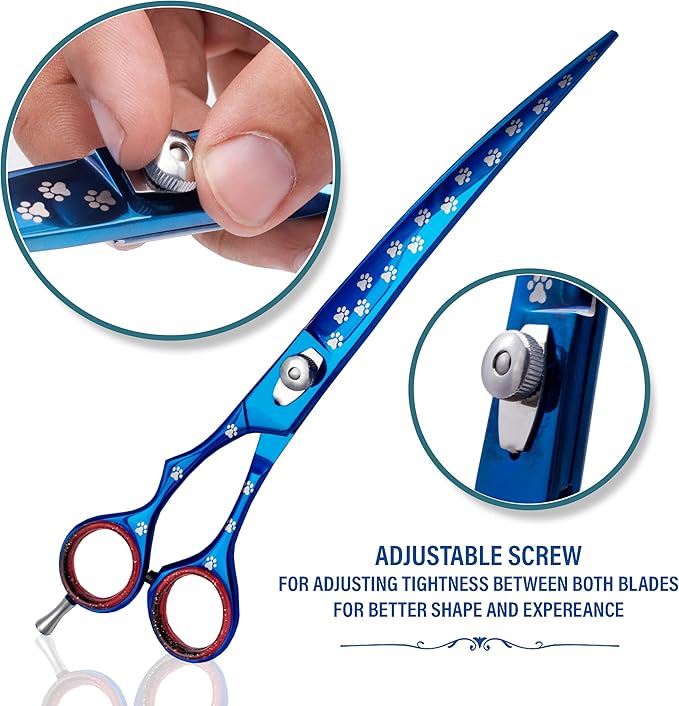 Pet Grooming Scissor Dog Curved Blade scissor Pet Grooming Scissors Dog Hair Cutting Shears with Bag for Professional Right Hand Pet Groomer (Blue Curved, 10.0")