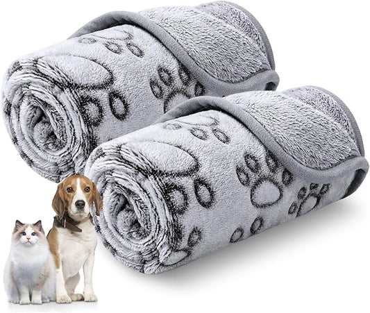 Luciphia Premium Soft Dog Blanket for Small Medium Large Dogs Washable 300GSM Fluffy Warm Fleece Puppy Cat Paw Print Pet Flannel Pcs2 Grey Paw L(41"x31")