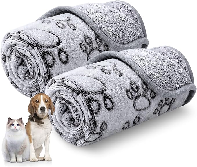 Luciphia Premium Soft Dog Blanket for Small Medium Large Dogs Washable 300GSM Fluffy Warm Fleece Puppy Cat Paw Print Pet Flannel Pcs2 Grey Paw XL(57"x40")